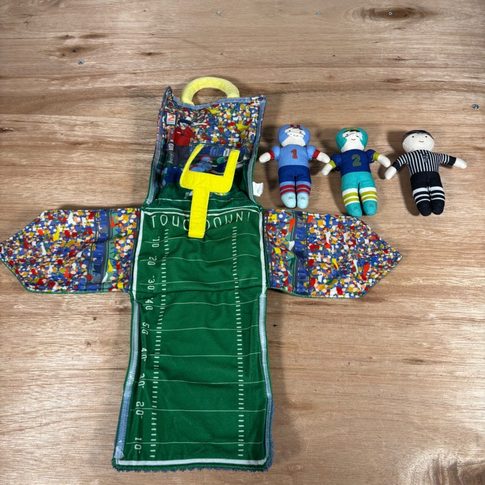 Mud Pie My Football Set Plush Travel Playset Field and 3 Figures Blue Teal